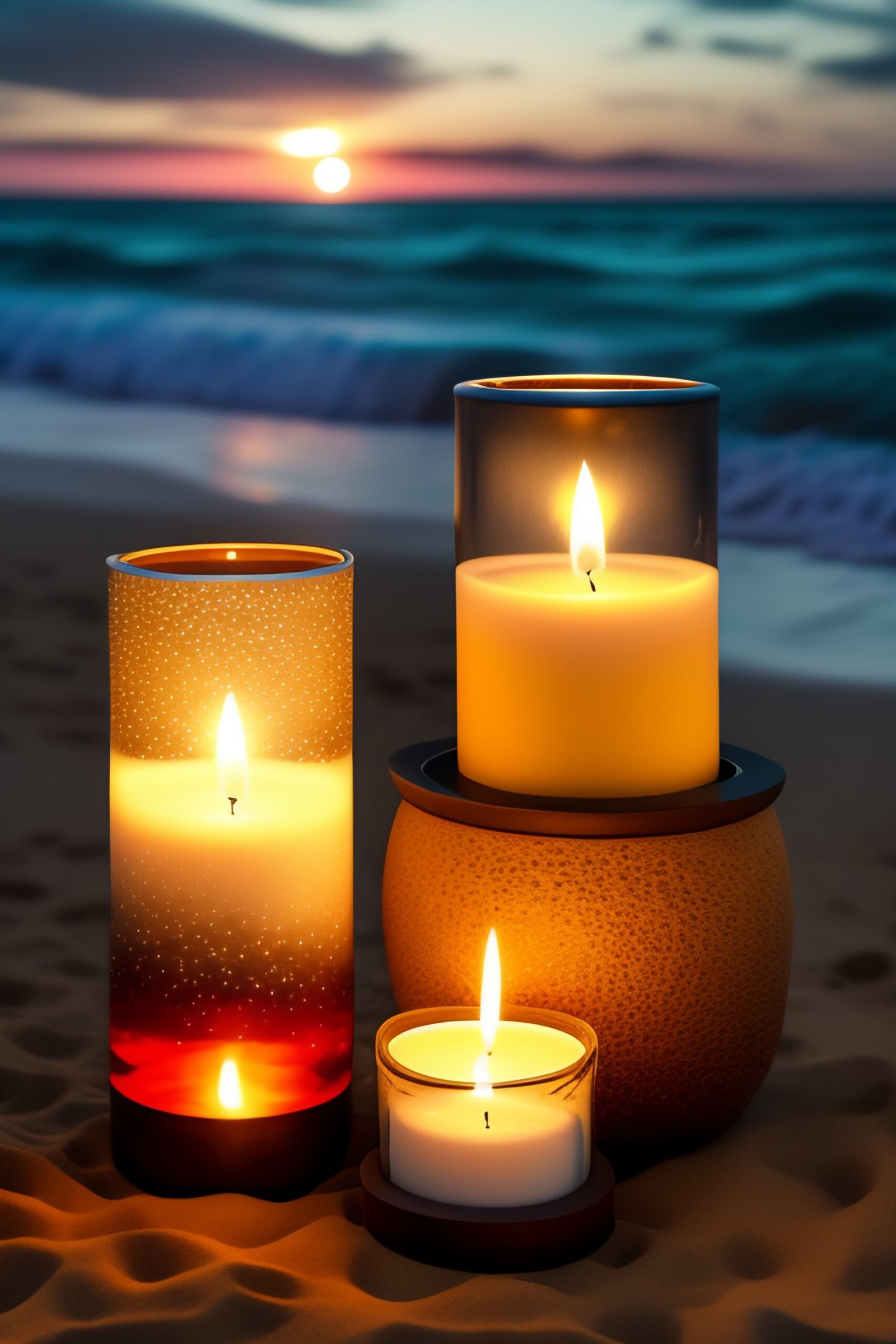 candles lit up by the beach giving soothing vibes
