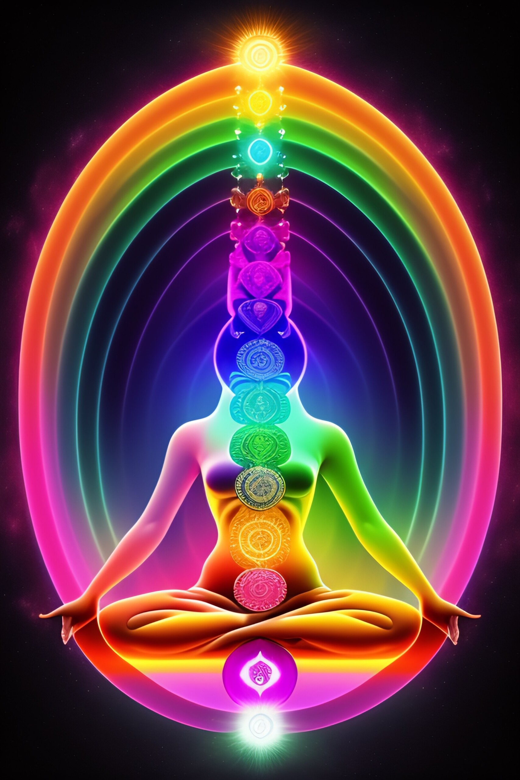chakras in healing Colorful image of a human body showing chakras flowing with energy