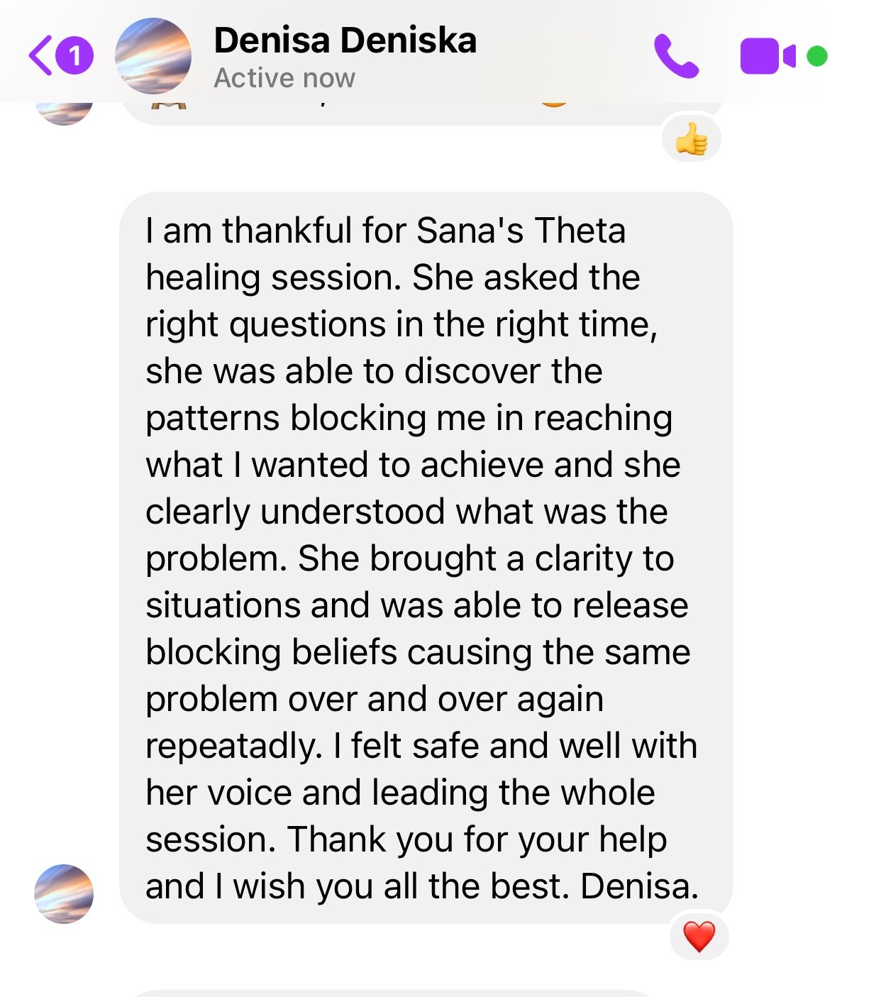 ThetaHealing Practitioner Sana Naseem review testimonial by thetahealing client