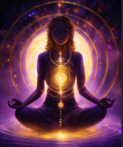 image of a person showing beautiful energetic alignment with her self in meditation