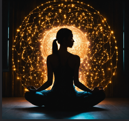 Image depicting safety and healing to answer the question Is ThetaHealing safe. A woman is meditating and a bubble of energy is all around her