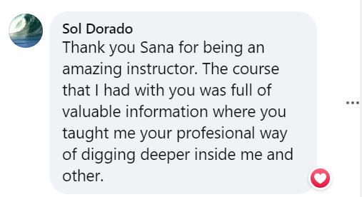 ThetaHealing Dig Deeper and You and the Creator Student testimonial for ThetaHealing Instructor Sana Naseem from ThetaHealing Practitioner USA