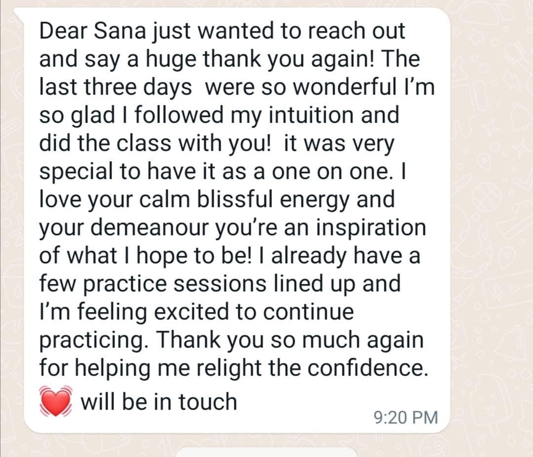 feedback ThetaHealing Practitioner Seminar Training feedback for Instructor Sana Naseemm